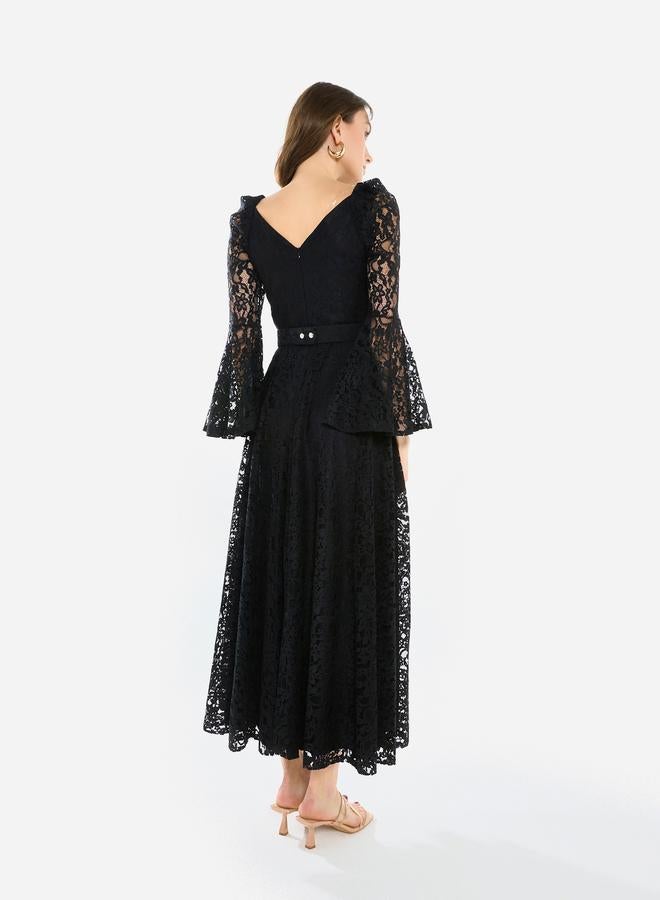 House of Moda Women Lace Flare Sleeve Midi Dress - Image 5